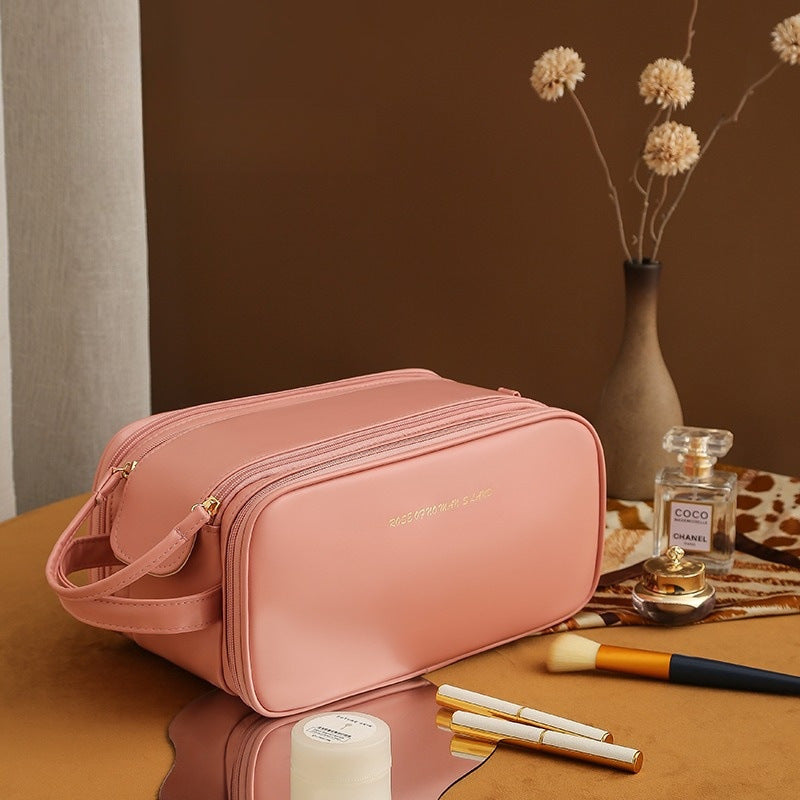 Three-Layer Double Zipper U-Shaped Cosmetic Bag