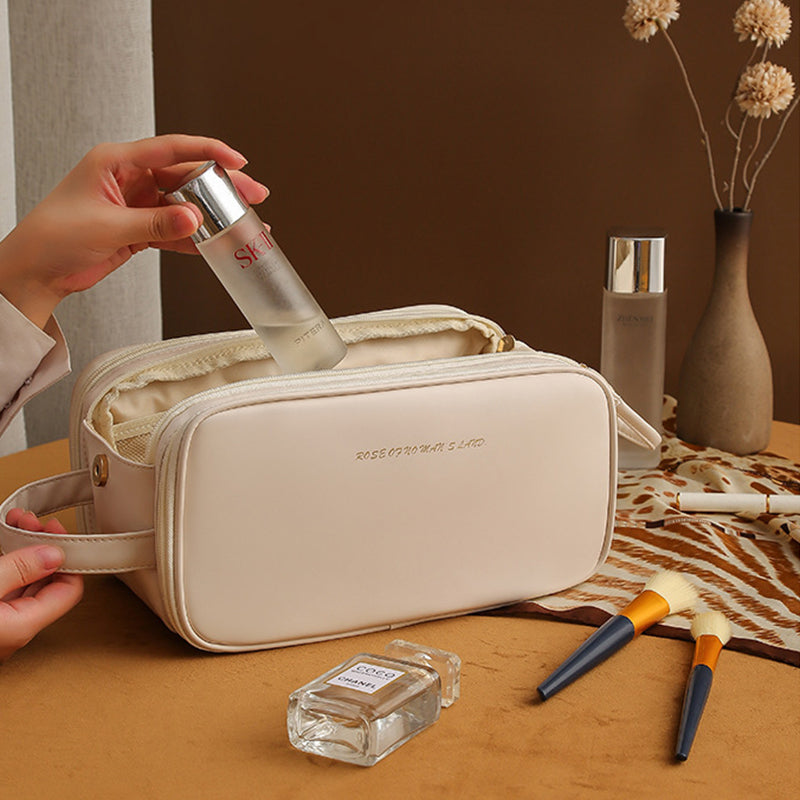 Three-Layer Double Zipper U-Shaped Cosmetic Bag