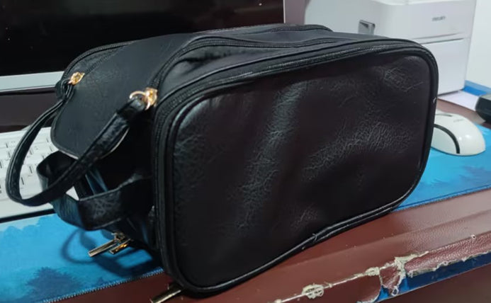 Three-Layer Double Zipper U-Shaped Cosmetic Bag